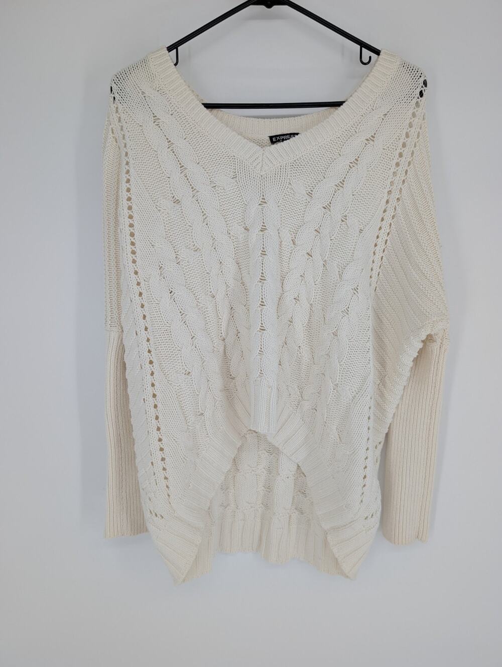 Express Cream Cable Knit Fisherman Sweater Oversized Size S Chunky Winter